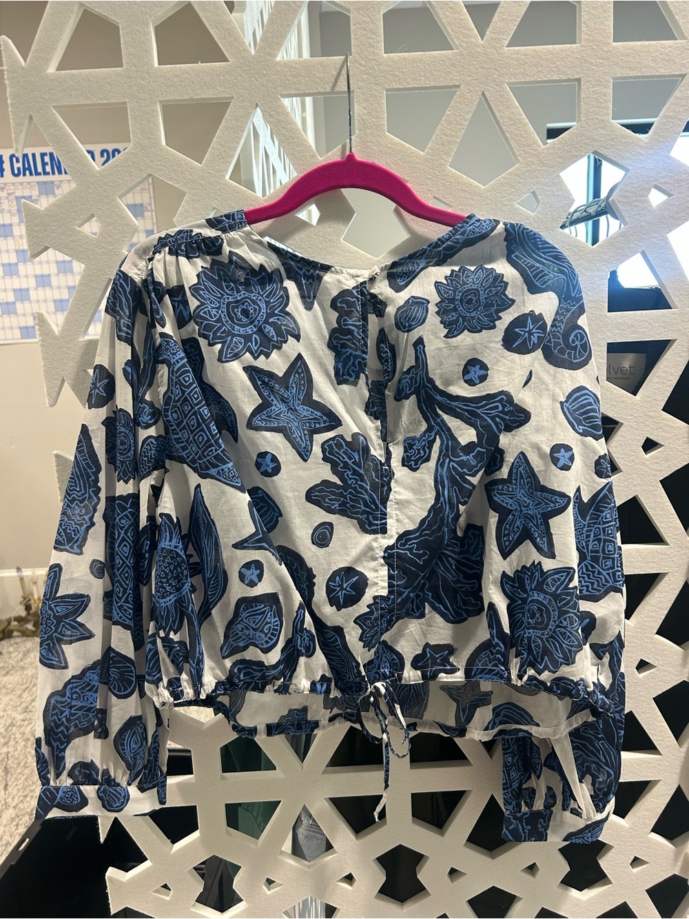 H&M White Top with Navy Blue Floral & Star Motif